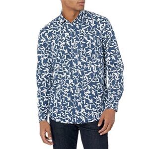 New Men XL Blue Long Sleeve Linen Cotton Shirt Regular Fit